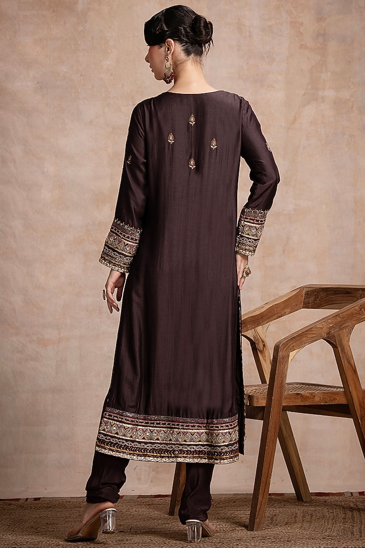 Brown Tussar Zardosi Embellished Straight Kurta Set by Saahiil Kapoor at Pernia's Pop Up Shop