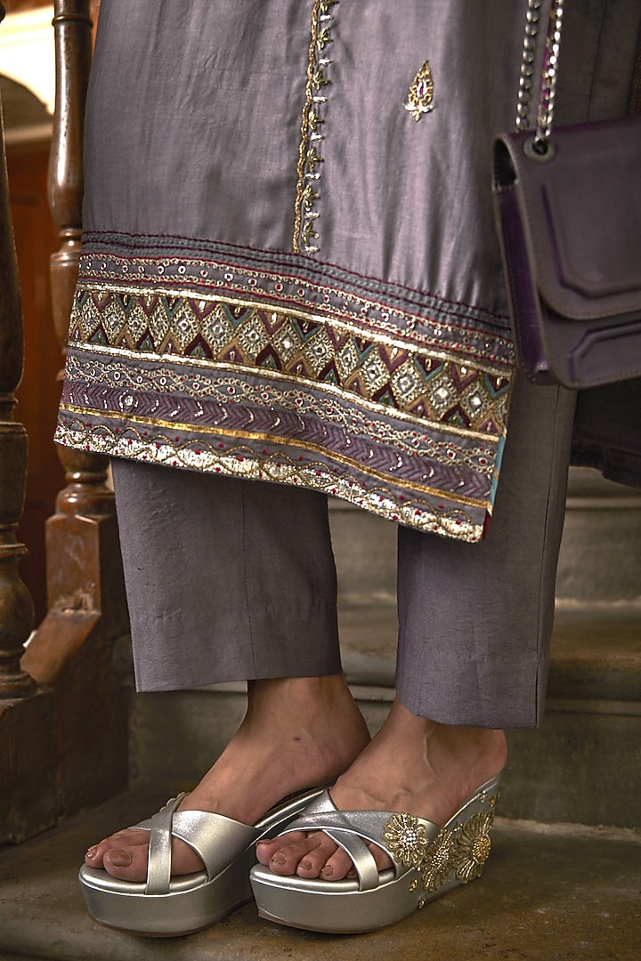 Grey Tussar Zardosi Embellished Straight Kurta Set by Saahiil Kapoor at Pernia's Pop Up Shop