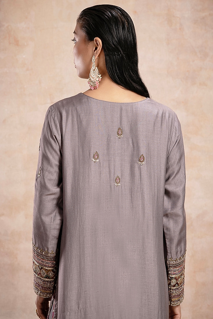 Grey Tussar Zardosi Embellished Straight Kurta Set by Saahiil Kapoor at Pernia's Pop Up Shop