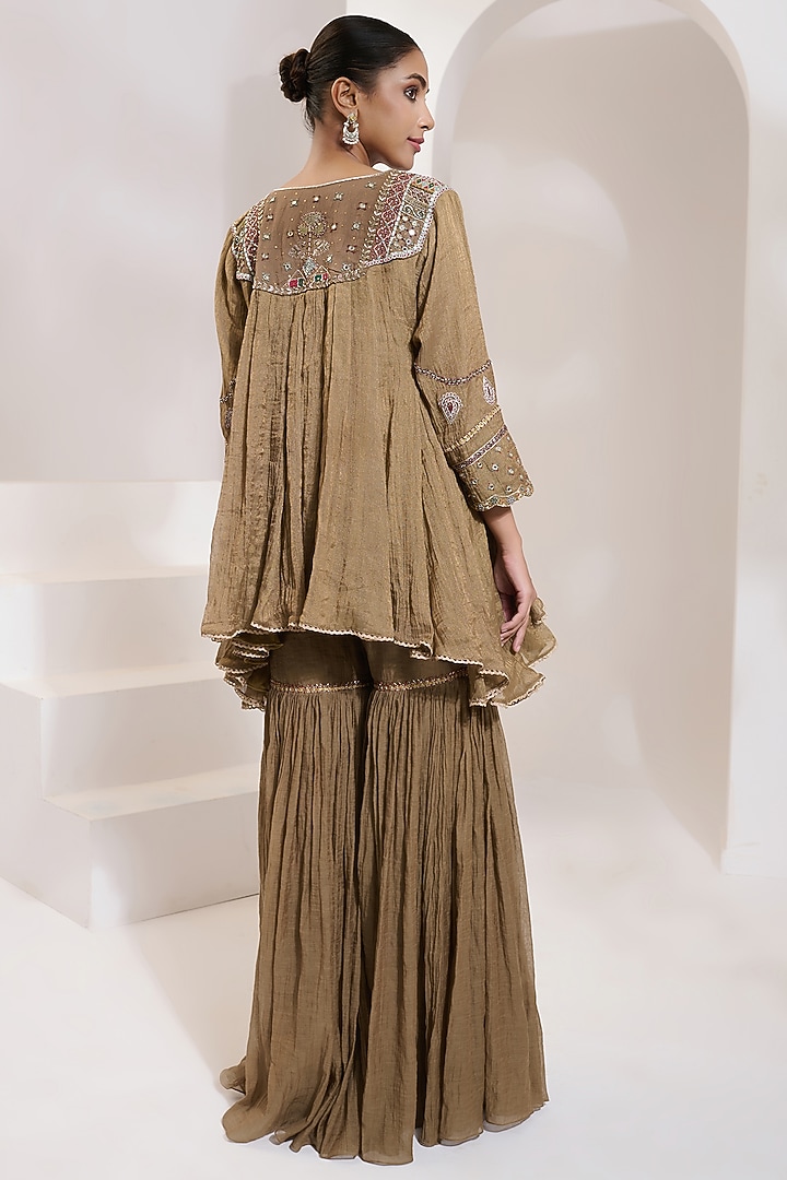 Antique Gold Cotton Silk Wedding Sharara Set by Saahiil Kapoor at Pernia's Pop Up Shop
