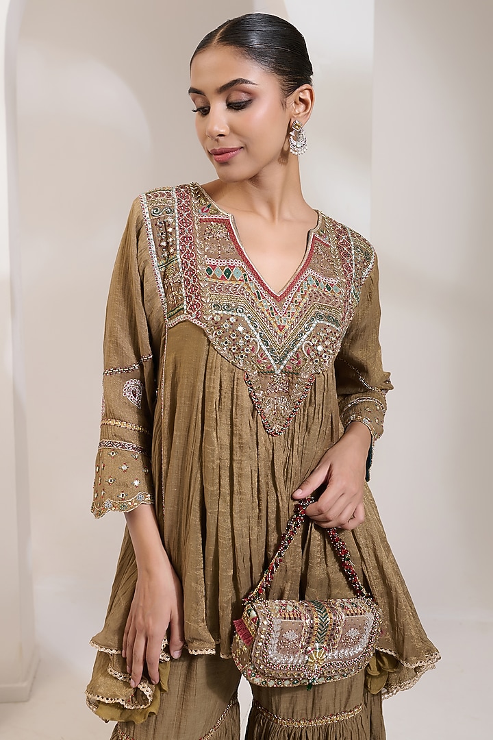 Antique Gold Cotton Silk Wedding Sharara Set by Saahiil Kapoor at Pernia's Pop Up Shop