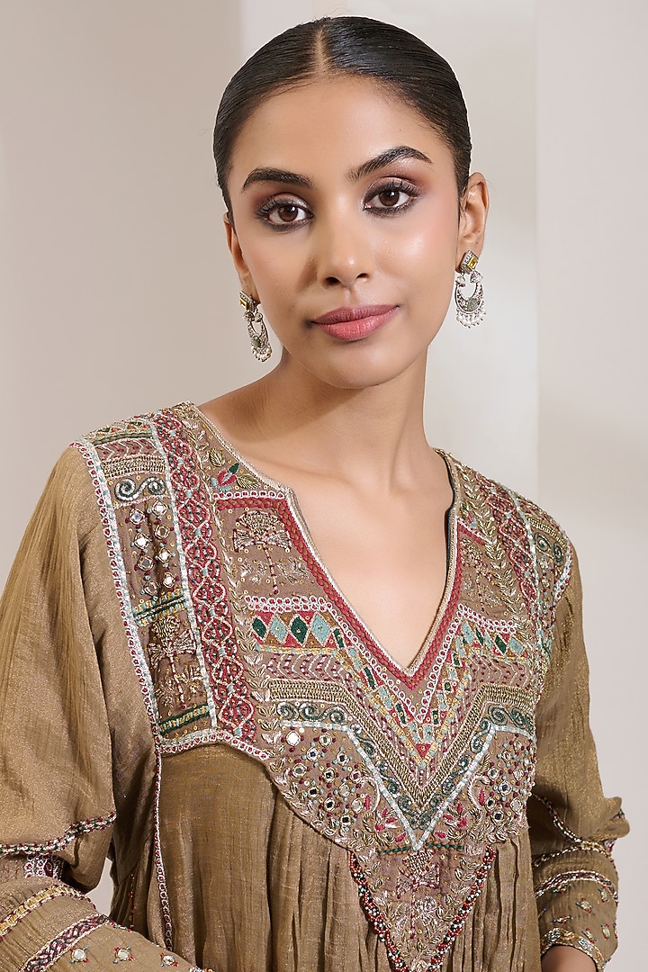 Antique Gold Cotton Silk Wedding Sharara Set by Saahiil Kapoor at Pernia's Pop Up Shop