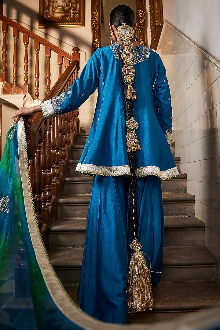 Firozi Chanderi Silk Gharara Set by Saahiil Kapoor at Pernia's Pop Up Shop