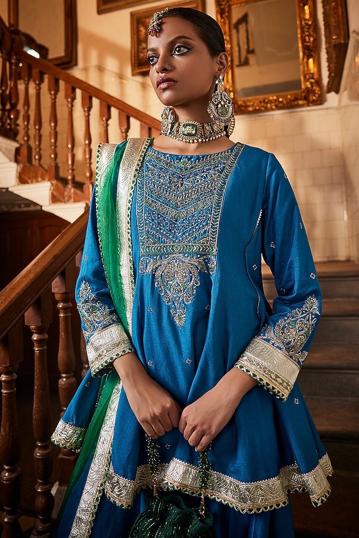 Firozi Chanderi Silk Gharara Set by Saahiil Kapoor at Pernia's Pop Up Shop