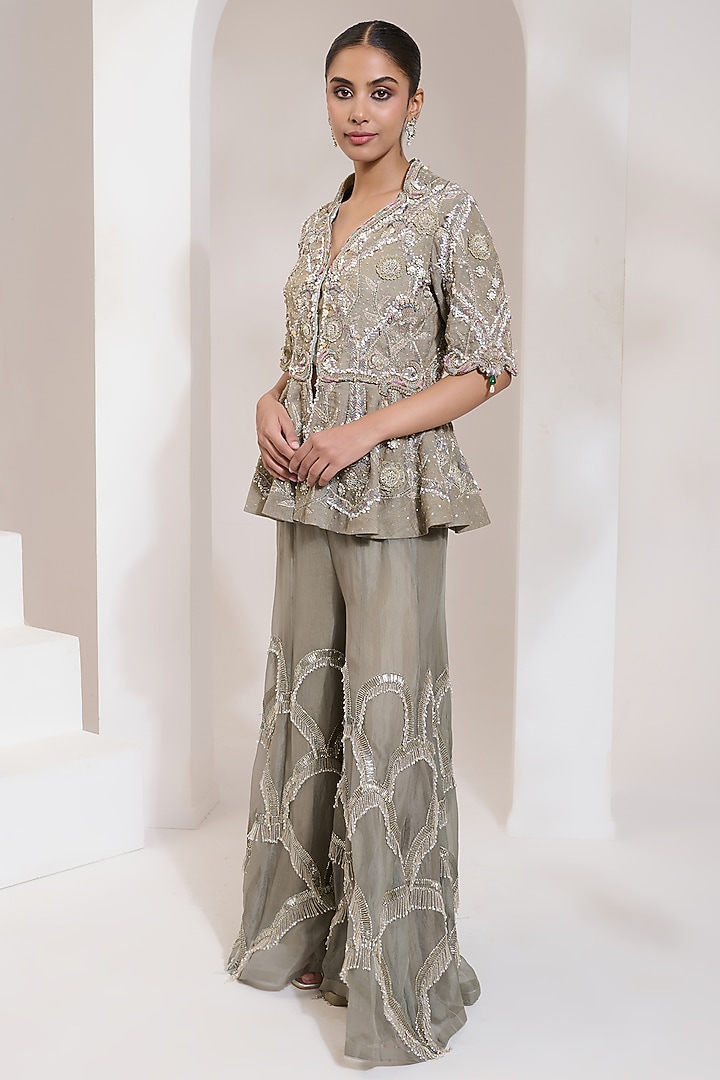 Moss Green Organza Gharara Set by Saahiil Kapoor at Pernia's Pop Up Shop