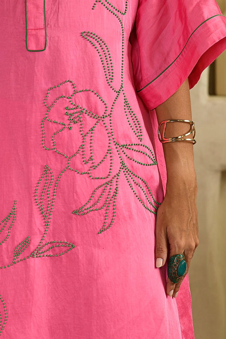 Pink Linen Satin Hand Embroidered Co-Ord Set by Saahiil Kapoor at Pernia's Pop Up Shop