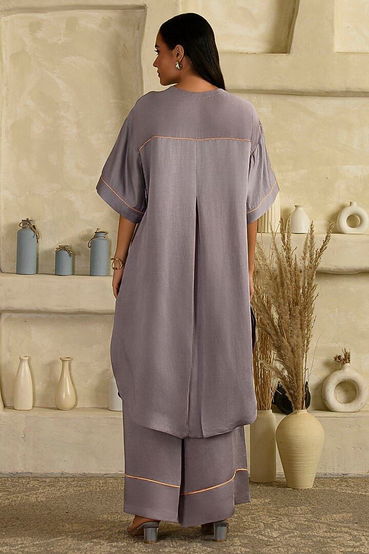 Lilac Linen Satin Hand Embroidered Co-Ord Set by Saahiil Kapoor at Pernia's Pop Up Shop
