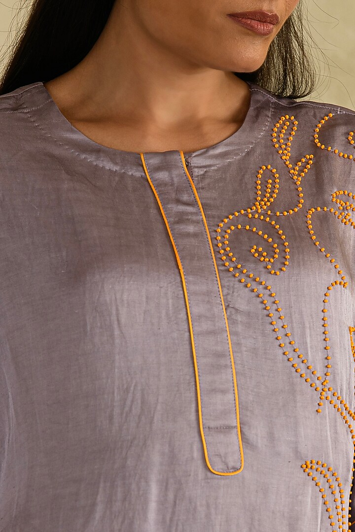 Lilac Linen Satin Hand Embroidered Co-Ord Set by Saahiil Kapoor at Pernia's Pop Up Shop