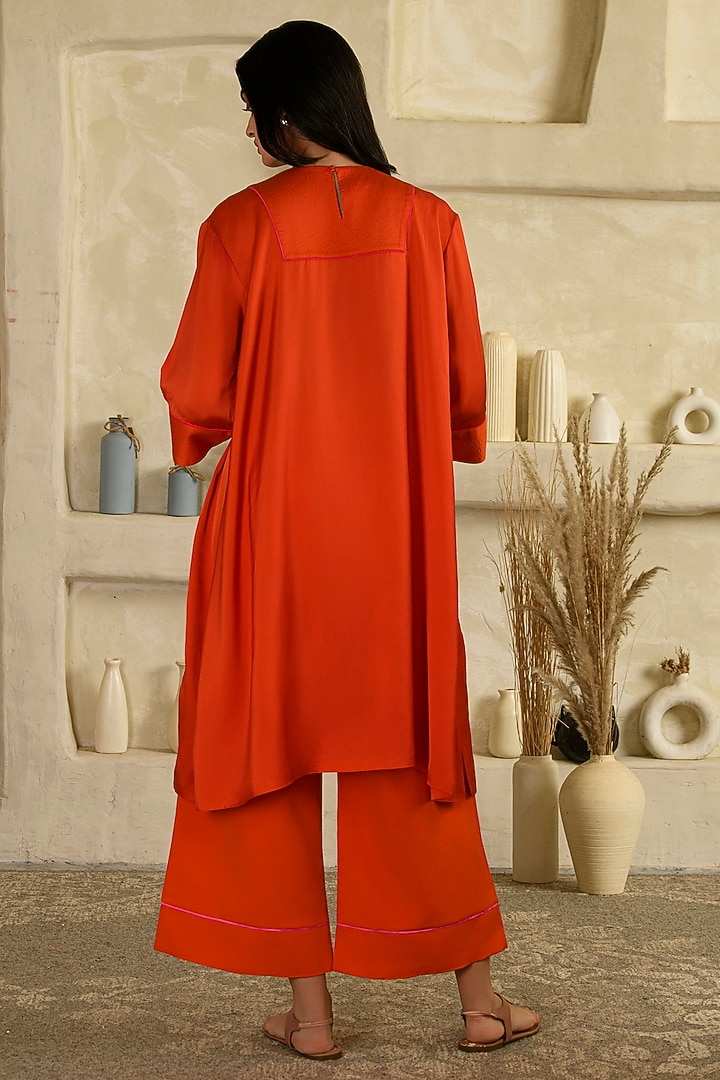 Orange Twill Satin Blend Floral Applique Work Co-Ord Set by Saahiil Kapoor at Pernia's Pop Up Shop