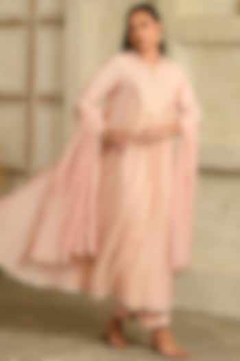 Blush Pink Chanderi Tissue Silk Hand Embroidered Wedding Anarkali Set by Saahiil Kapoor at Pernia's Pop Up Shop