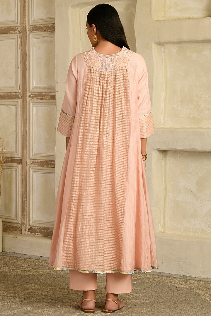 Blush Pink Chanderi Tissue Silk Hand Embroidered Wedding Anarkali Set by Saahiil Kapoor at Pernia's Pop Up Shop