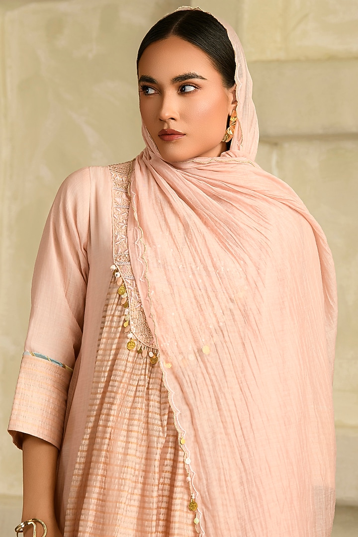 Blush Pink Chanderi Tissue Silk Hand Embroidered Wedding Anarkali Set by Saahiil Kapoor at Pernia's Pop Up Shop