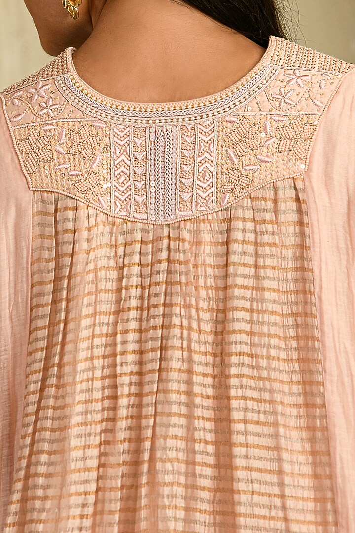 Blush Pink Chanderi Tissue Silk Hand Embroidered Wedding Anarkali Set by Saahiil Kapoor at Pernia's Pop Up Shop
