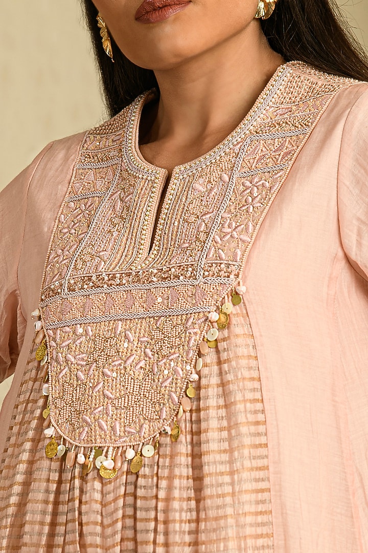 Blush Pink Chanderi Tissue Silk Hand Embroidered Wedding Anarkali Set by Saahiil Kapoor at Pernia's Pop Up Shop