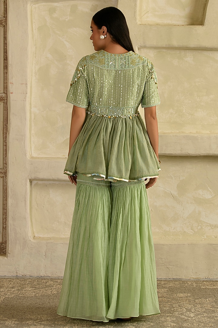 Pista Green Mul Chanderi Gharara Set by Saahiil Kapoor at Pernia's Pop Up Shop