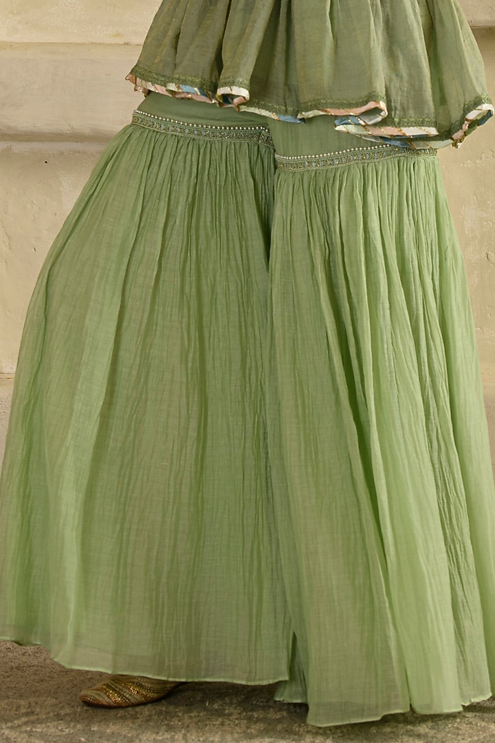 Pista Green Mul Chanderi Gharara Set by Saahiil Kapoor at Pernia's Pop Up Shop