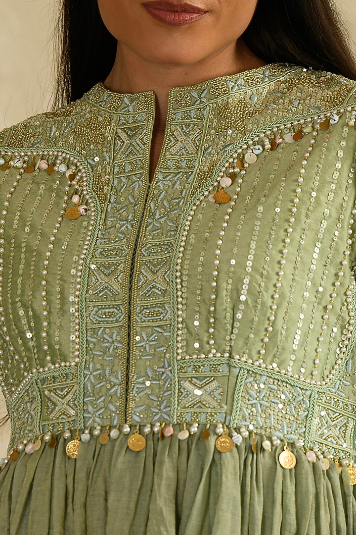 Pista Green Mul Chanderi Gharara Set by Saahiil Kapoor at Pernia's Pop Up Shop