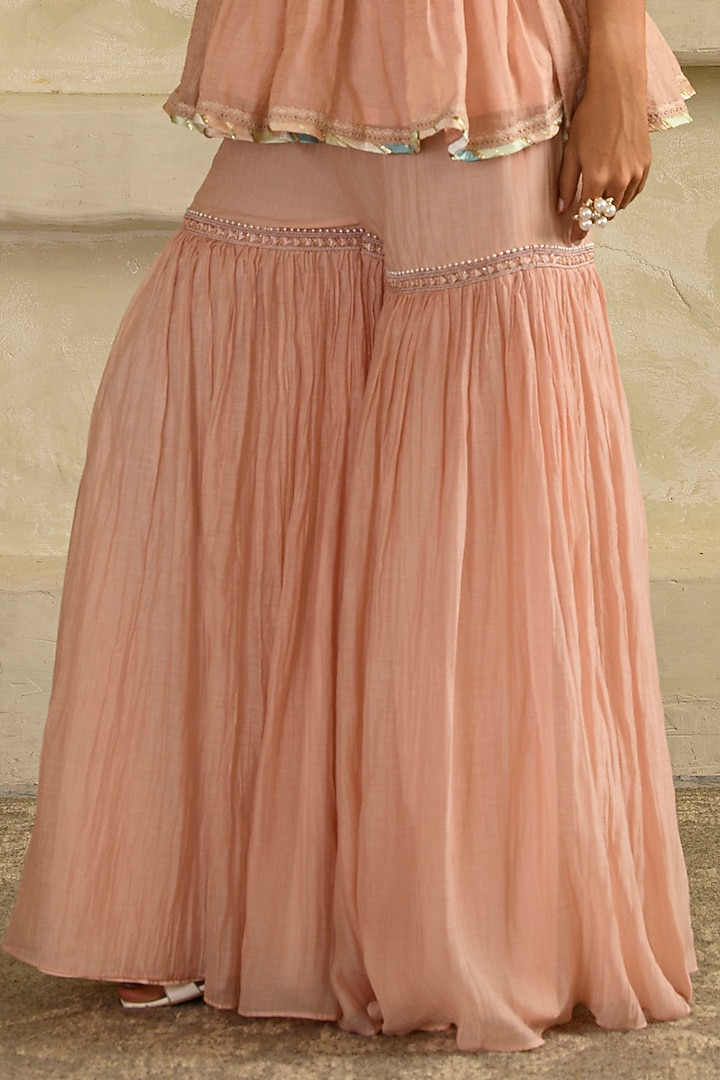 Blush Pink Mul Chanderi Gharara Set by Saahiil Kapoor at Pernia's Pop Up Shop