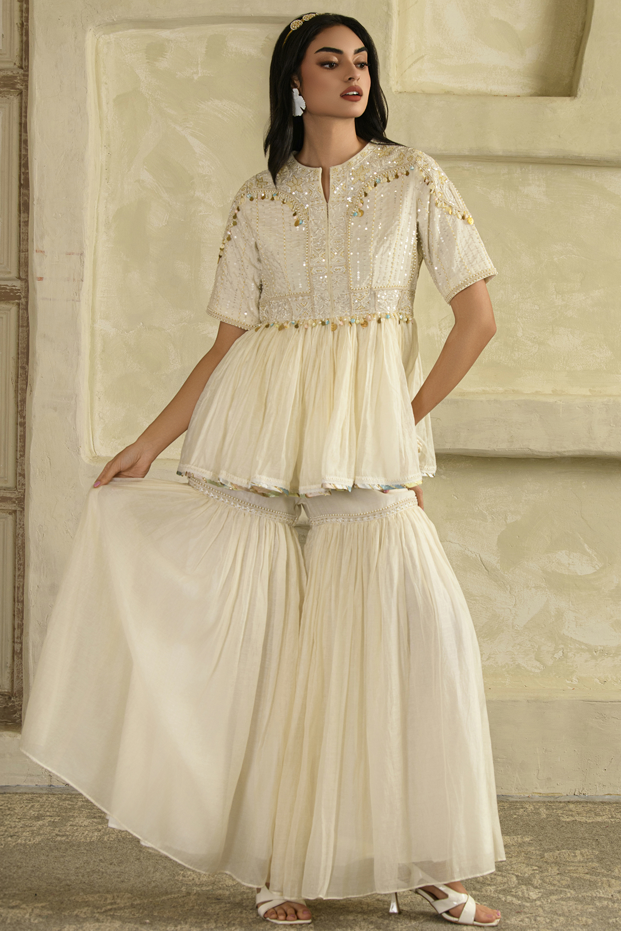 Ivory Mul Chanderi Gharara Set by Saahiil Kapoor at Pernia's Pop Up Shop