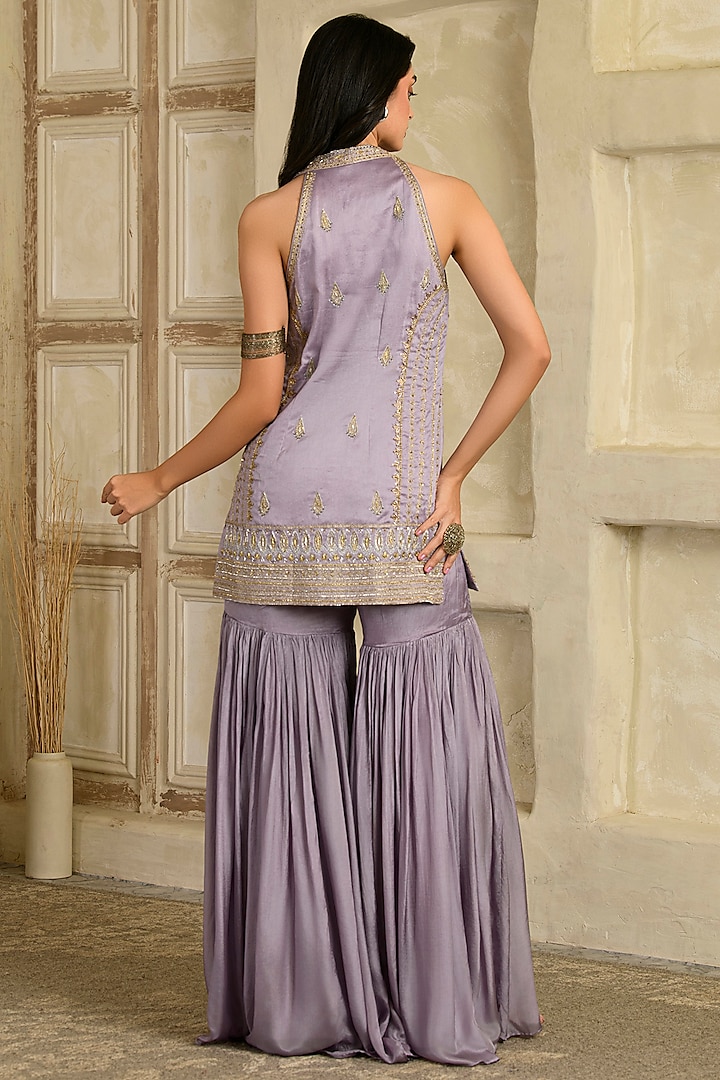 Purple Tabby Chanderi Gharara Set by Saahiil Kapoor at Pernia's Pop Up Shop