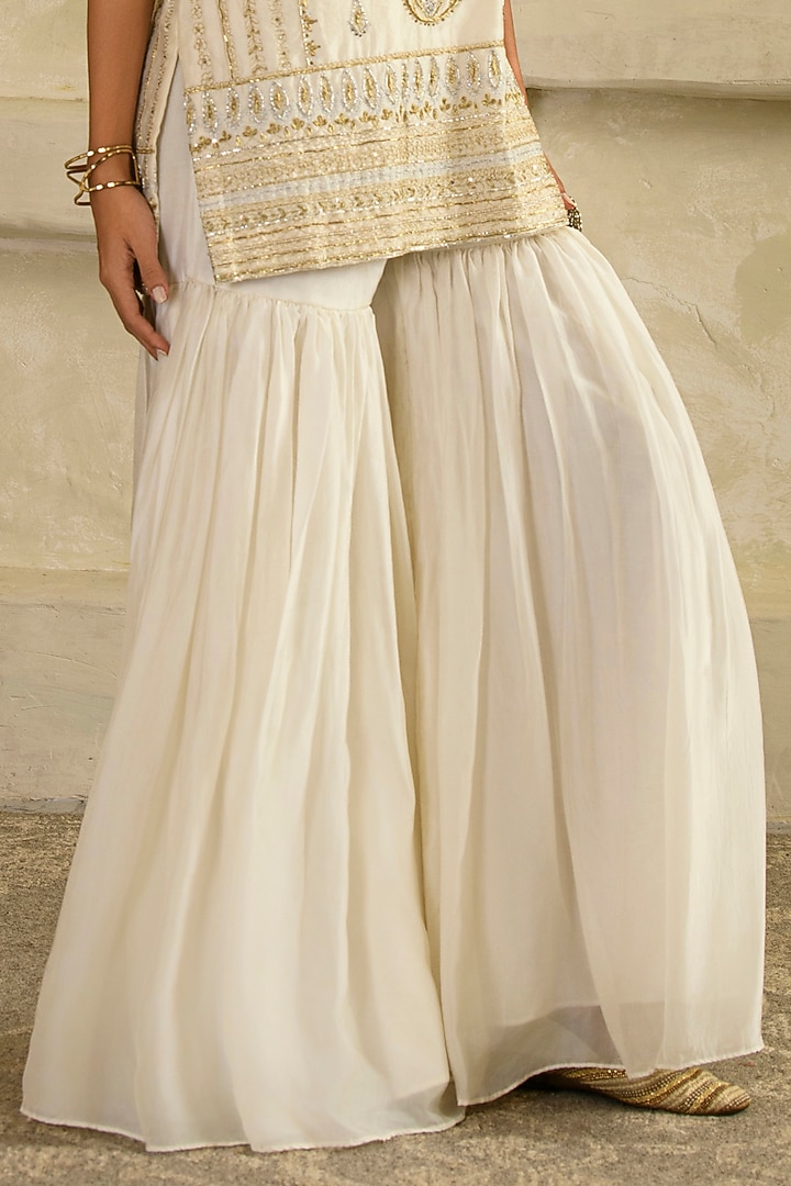 Ivory Tabby Chanderi Gharara Set by Saahiil Kapoor at Pernia's Pop Up Shop