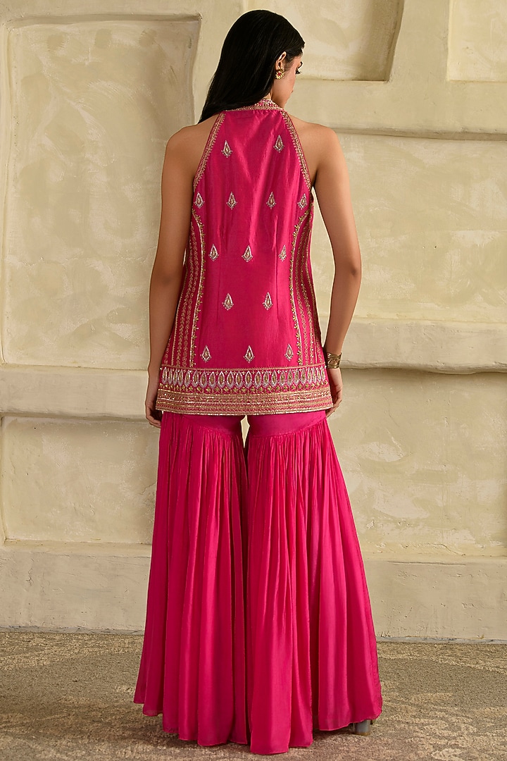 Pink Tabby Chanderi Gharara Set by Saahiil Kapoor at Pernia's Pop Up Shop