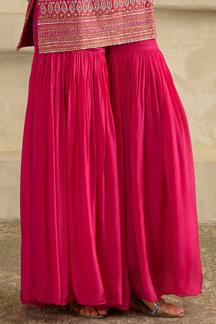Pink Tabby Chanderi Gharara Set by Saahiil Kapoor at Pernia's Pop Up Shop
