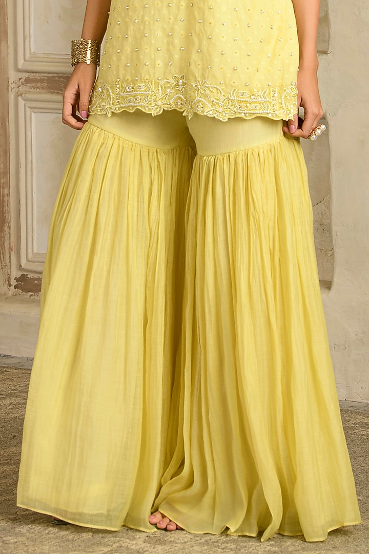 Yellow Self Chanderi Gharara Set by Saahiil Kapoor at Pernia's Pop Up Shop