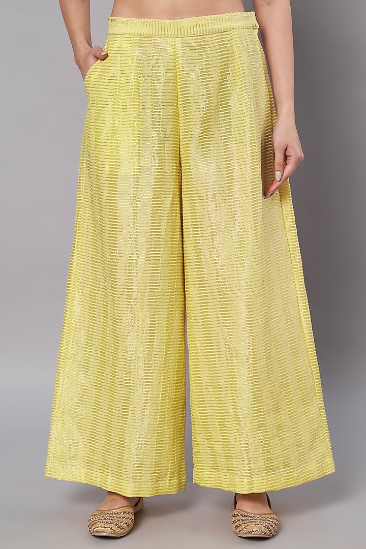 Butter Yellow Chanderi 3D Floral Applique Embroidered Kurta Set by Saahiil Kapoor at Pernia's Pop Up Shop