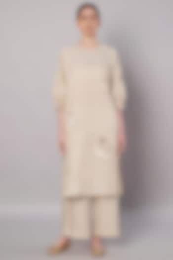 Ivory Tissue Striped Kurta Set by Saahiil Kapoor at Pernia's Pop Up Shop