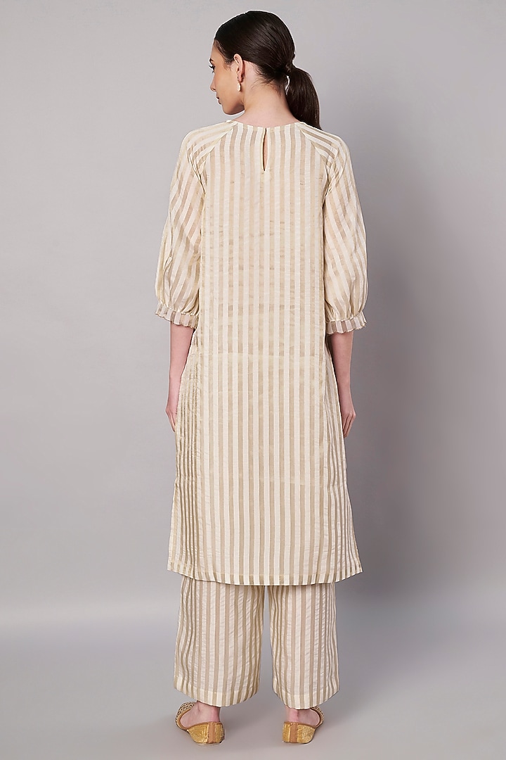 Ivory Tissue Striped Kurta Set by Saahiil Kapoor at Pernia's Pop Up Shop