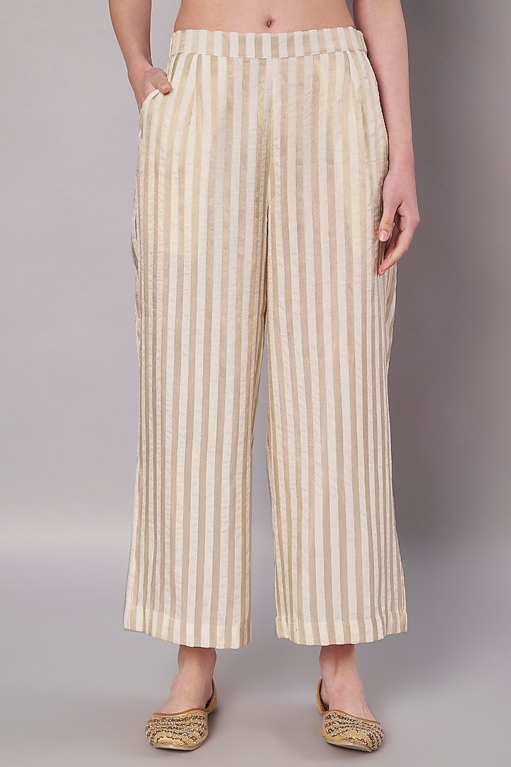 Ivory Tissue Striped Kurta Set by Saahiil Kapoor at Pernia's Pop Up Shop