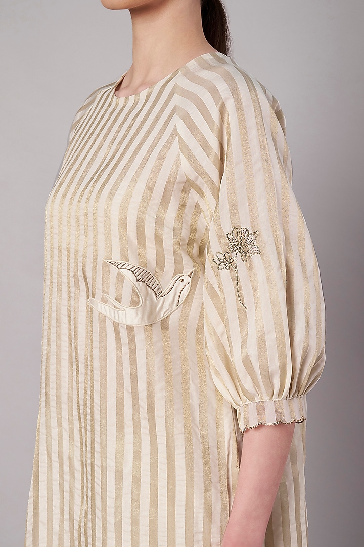 Ivory Tissue Striped Kurta Set by Saahiil Kapoor at Pernia's Pop Up Shop