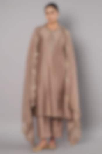 Taupe Chanderi Beadwork Kurta Set by Saahiil Kapoor at Pernia's Pop Up Shop