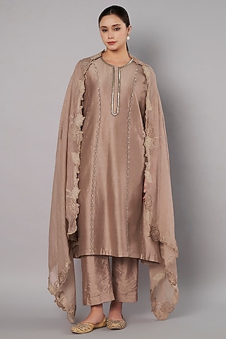 Taupe Chanderi Beadwork Kurta Set by Saahiil Kapoor