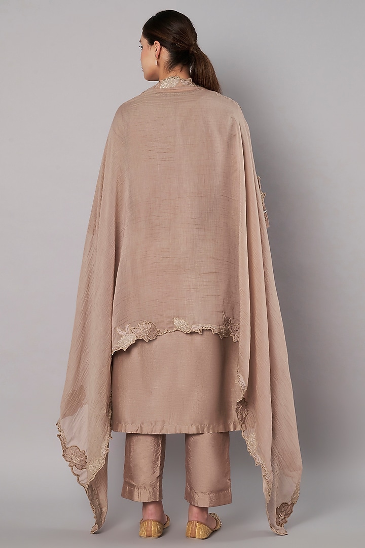 Taupe Chanderi Beadwork Kurta Set by Saahiil Kapoor at Pernia's Pop Up Shop