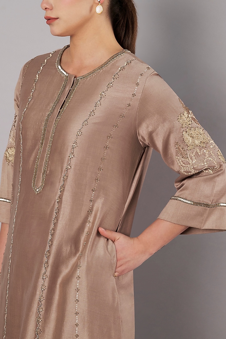 Taupe Chanderi Beadwork Kurta Set by Saahiil Kapoor at Pernia's Pop Up Shop