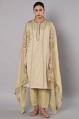 Pistachio Green Chanderi Floral Embroidered Kurta Set by Saahiil Kapoor