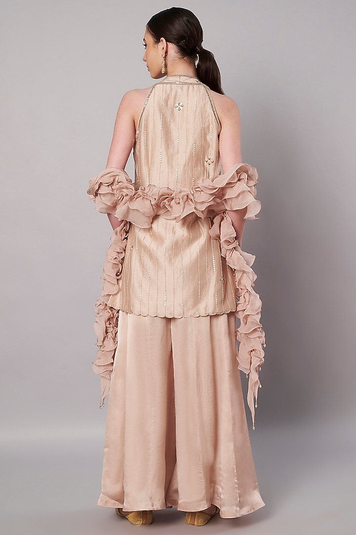 Champagne Satin Organza Party Wear Sharara Set by Saahiil Kapoor at Pernia's Pop Up Shop