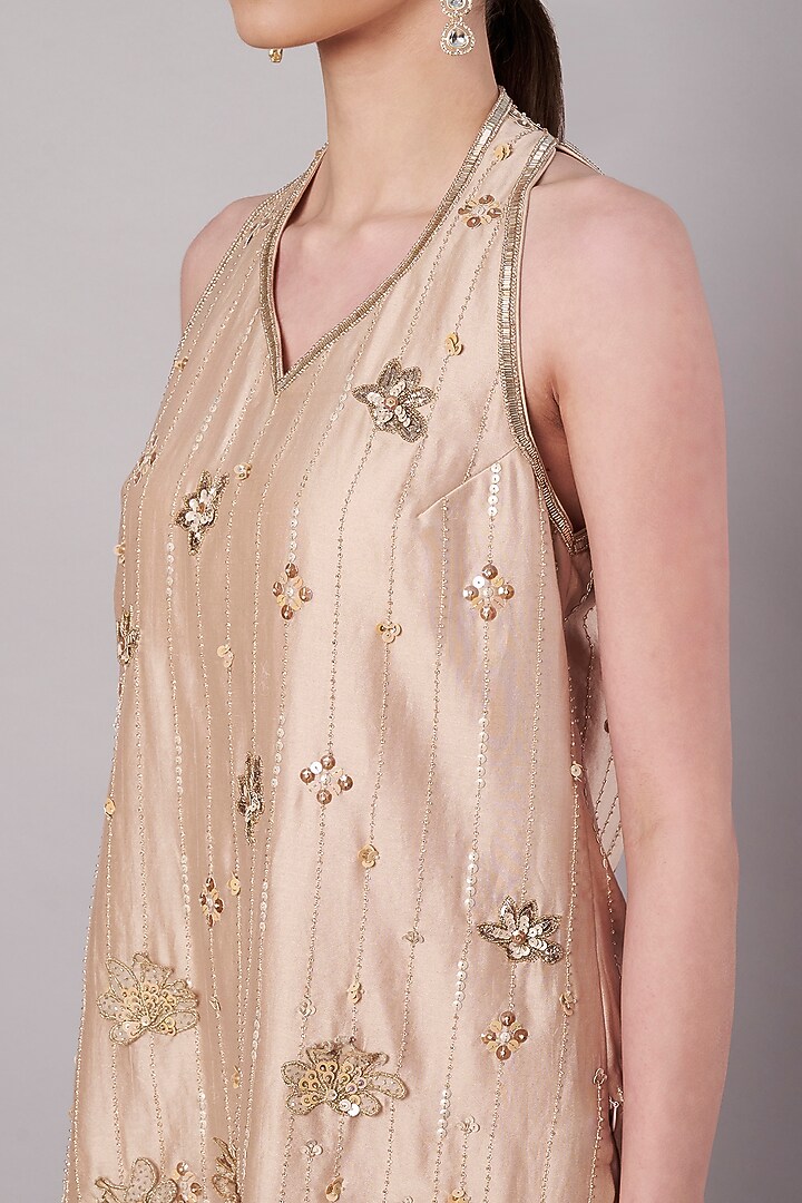 Champagne Satin Organza Party Wear Sharara Set by Saahiil Kapoor at Pernia's Pop Up Shop