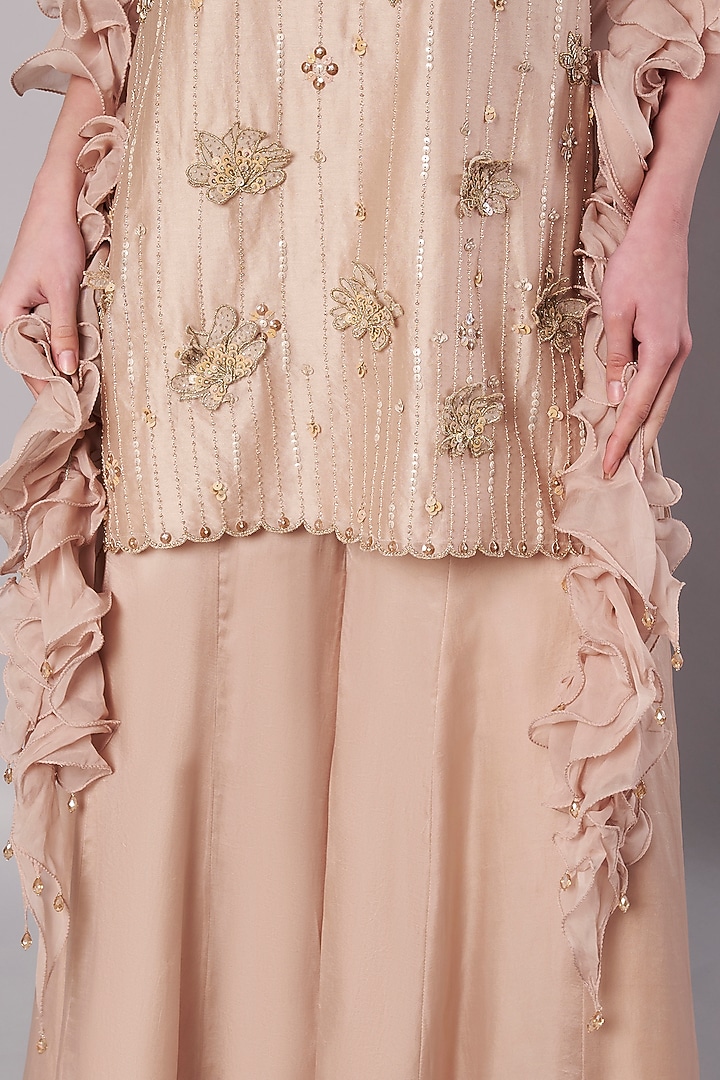 Champagne Satin Organza Party Wear Sharara Set by Saahiil Kapoor at Pernia's Pop Up Shop