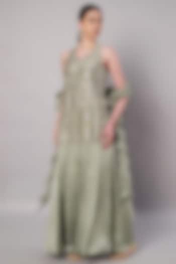 Moss Green Satin Organza Party Wear Sharara Set by Saahiil Kapoor at Pernia's Pop Up Shop