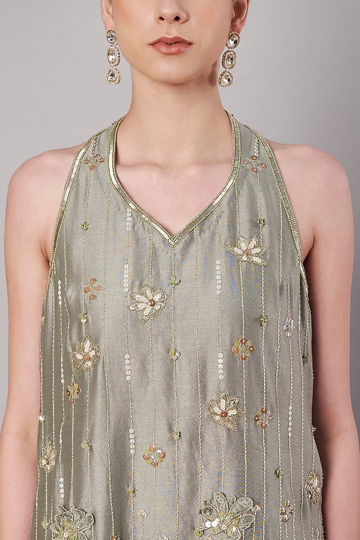 Moss Green Satin Organza Party Wear Sharara Set by Saahiil Kapoor at Pernia's Pop Up Shop
