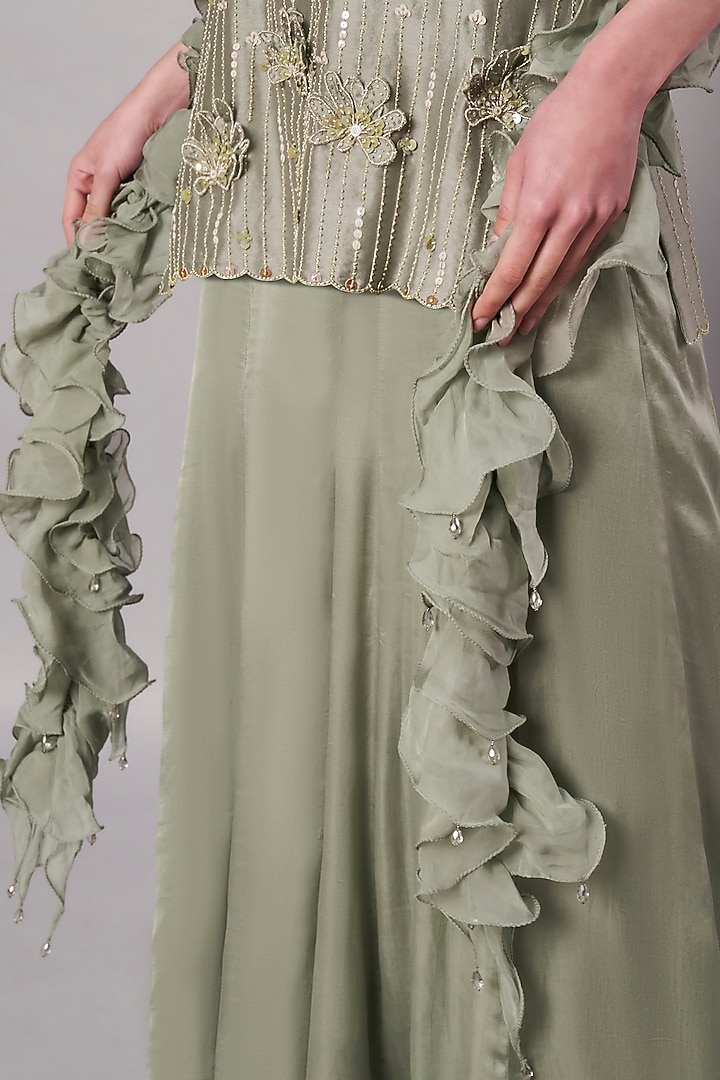 Moss Green Satin Organza Party Wear Sharara Set by Saahiil Kapoor at Pernia's Pop Up Shop