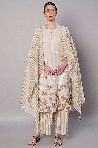 Ivory Chanderi Hand Embroidered Kurta Set by Saahiil Kapoor