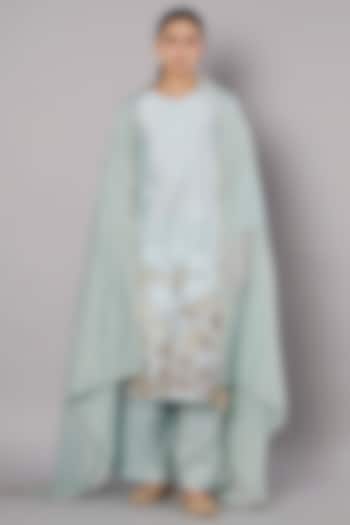 Ice Blue Chanderi Hand Embroidered Kurta Set by Saahiil Kapoor at Pernia's Pop Up Shop