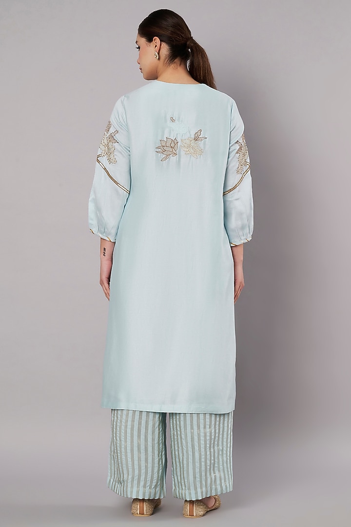 Ice Blue Chanderi Hand Embroidered Kurta Set by Saahiil Kapoor at Pernia's Pop Up Shop