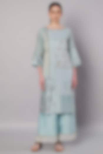 Ice Blue Chanderi Hand Embroidered Kurta Set by Saahiil Kapoor at Pernia's Pop Up Shop
