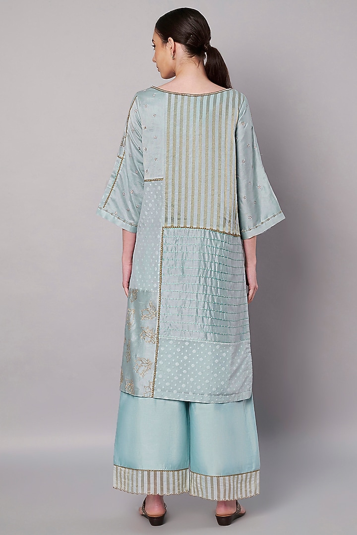 Ice Blue Chanderi Hand Embroidered Kurta Set by Saahiil Kapoor at Pernia's Pop Up Shop
