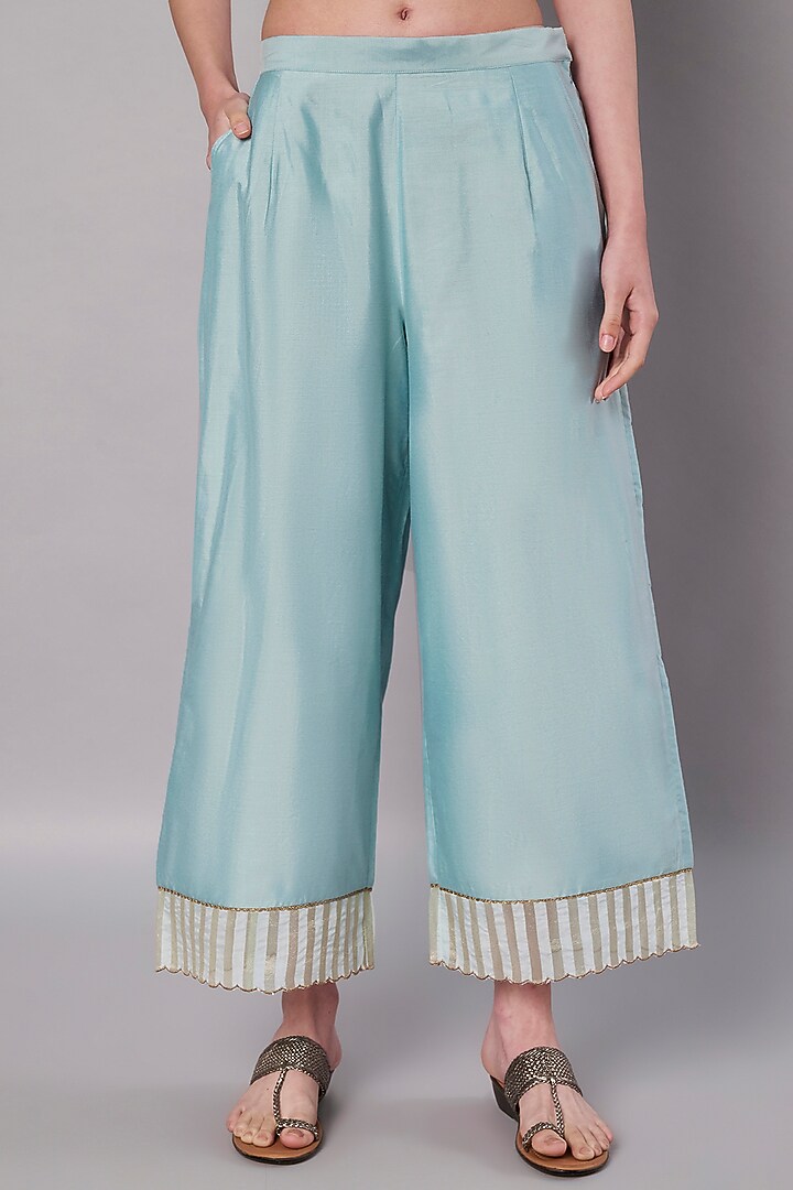 Ice Blue Chanderi Hand Embroidered Kurta Set by Saahiil Kapoor at Pernia's Pop Up Shop